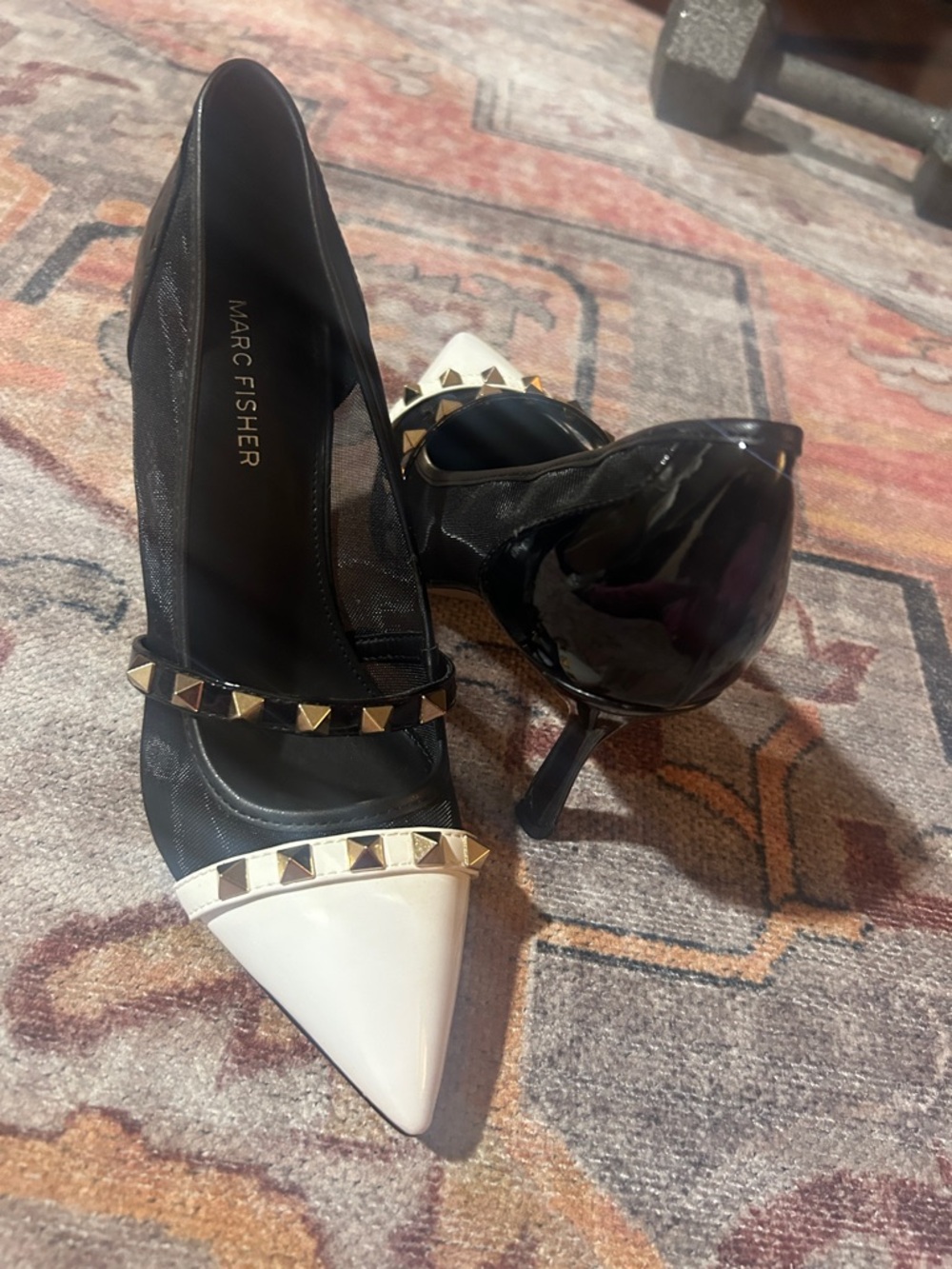 Marc Fisher Black and White Pointed-Toe Studded Pumps